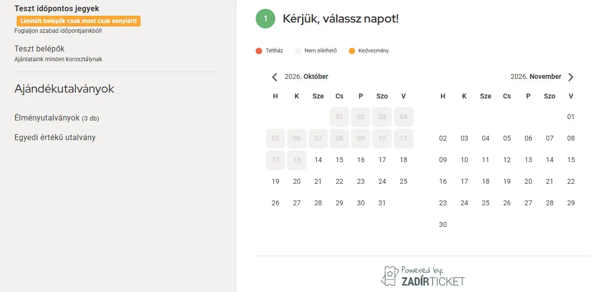 Zadír Ticket: Online jegyvásárlás naptárból